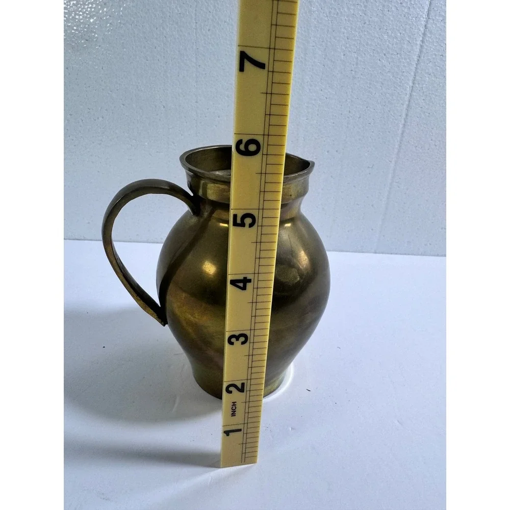 Vintage Solid‎ Brass Pitcher Vase Made in India Hand Crafted Decorative Jug 6in